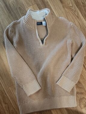 Childrens Place Neutral Beige Half-Zip Sherpa-Lined Sweater